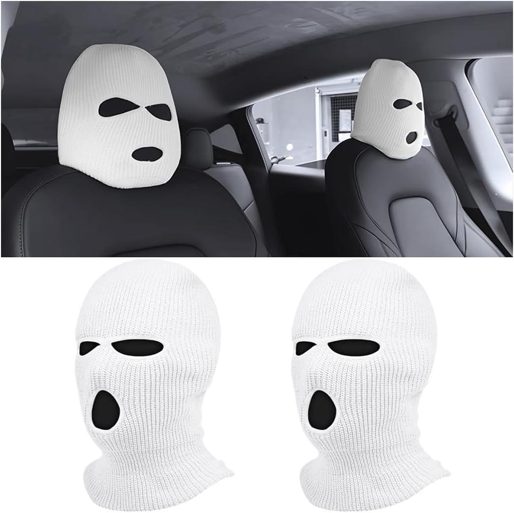 2 PCS for Tesla Car Headrest Cover, Halloween car decorations Personalized Funny Car Seat Full Face Mask, Ski Mask Wrap Protection for Auto Front Seat Rest Decoration, Universal Interior Car Accessories