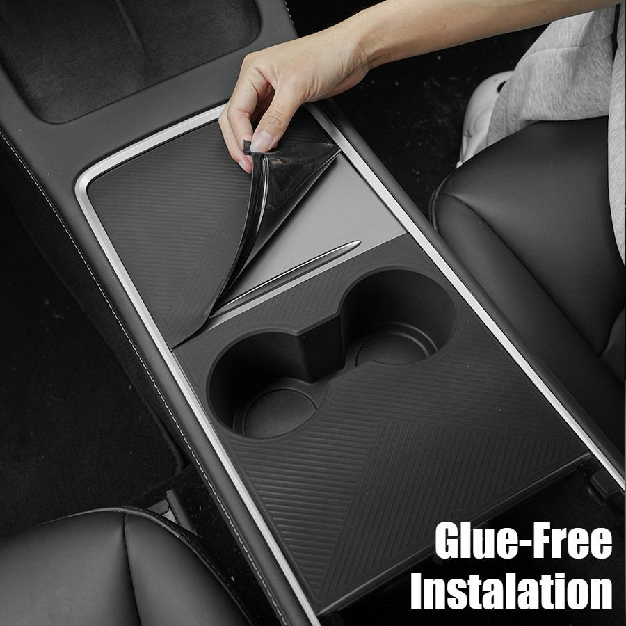 [ Glue-Free Instalation ] 1 Set Center Console Silicone Wrap Kit with Car Cup Holder for Tesla Model 3 2021-2023 / Model Y 2021-2024 Car Storage Organizers Car Storage Bag