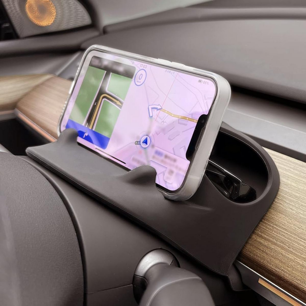 Accessories for Tesla Model 3 (2021-2023) & Model Y (2021-2024) & Model 3 Highland 2024 2025 & Model Y Juniper 2025 2026 Instrument Panel (Driver Side) Silicone Storage Tray with Phone Holder and Key Chains Box - Anti-Slip