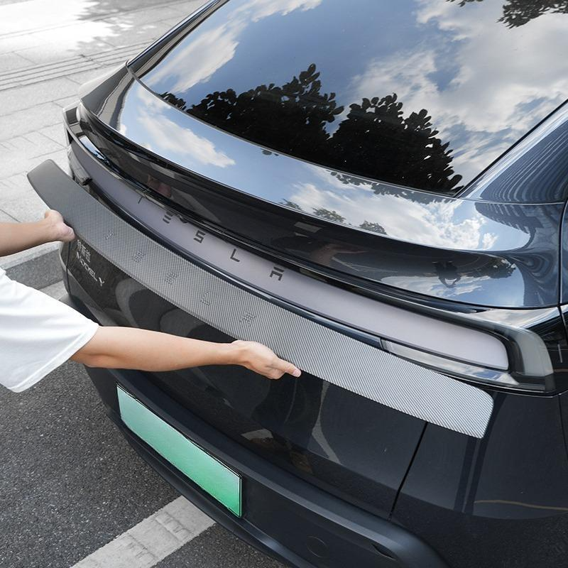 Carbon Fiber TextureTailgates Trim Compatible for Tesla Model Y Juniper 2025 2026 Rear Tail gate Door Trunk Lid Molding Cover Trim Exterior Car Accessories ABS 1PCS