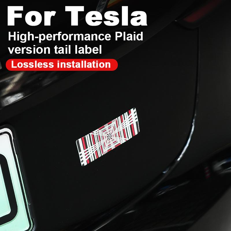 3D PLAID Logo Car Rear Trunk Fender Badge Emblem Sticker Decals For Tesla Model 3 X Y S Auto Styling Accessories