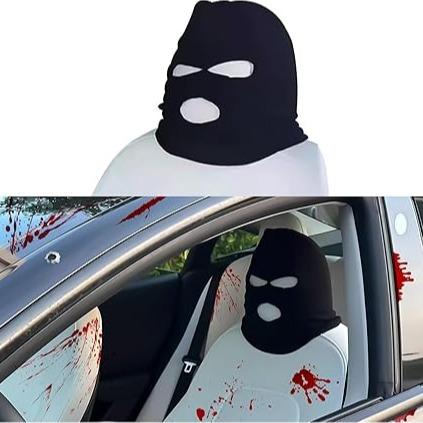 2 PCS for Tesla Car Headrest Cover, Halloween car decorations Personalized Funny Car Seat Full Face Mask, Ski Mask Wrap Protection for Auto Front Seat Rest Decoration, Universal Interior Car Accessories