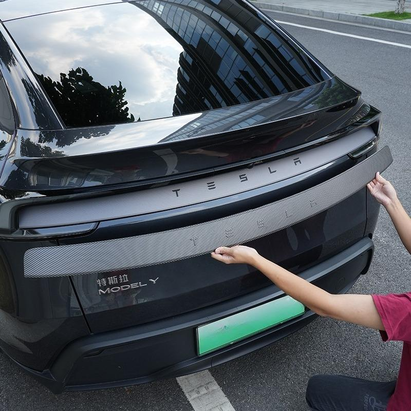 Carbon Fiber TextureTailgates Trim Compatible for Tesla Model Y Juniper 2025 2026 Rear Tail gate Door Trunk Lid Molding Cover Trim Exterior Car Accessories ABS 1PCS