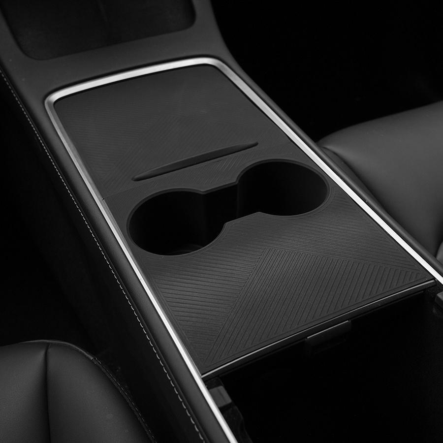 [ Glue-Free Instalation ] 1 Set Center Console Silicone Wrap Kit with Car Cup Holder for Tesla Model 3 2021-2023 / Model Y 2021-2024 Car Storage Organizers Car Storage Bag
