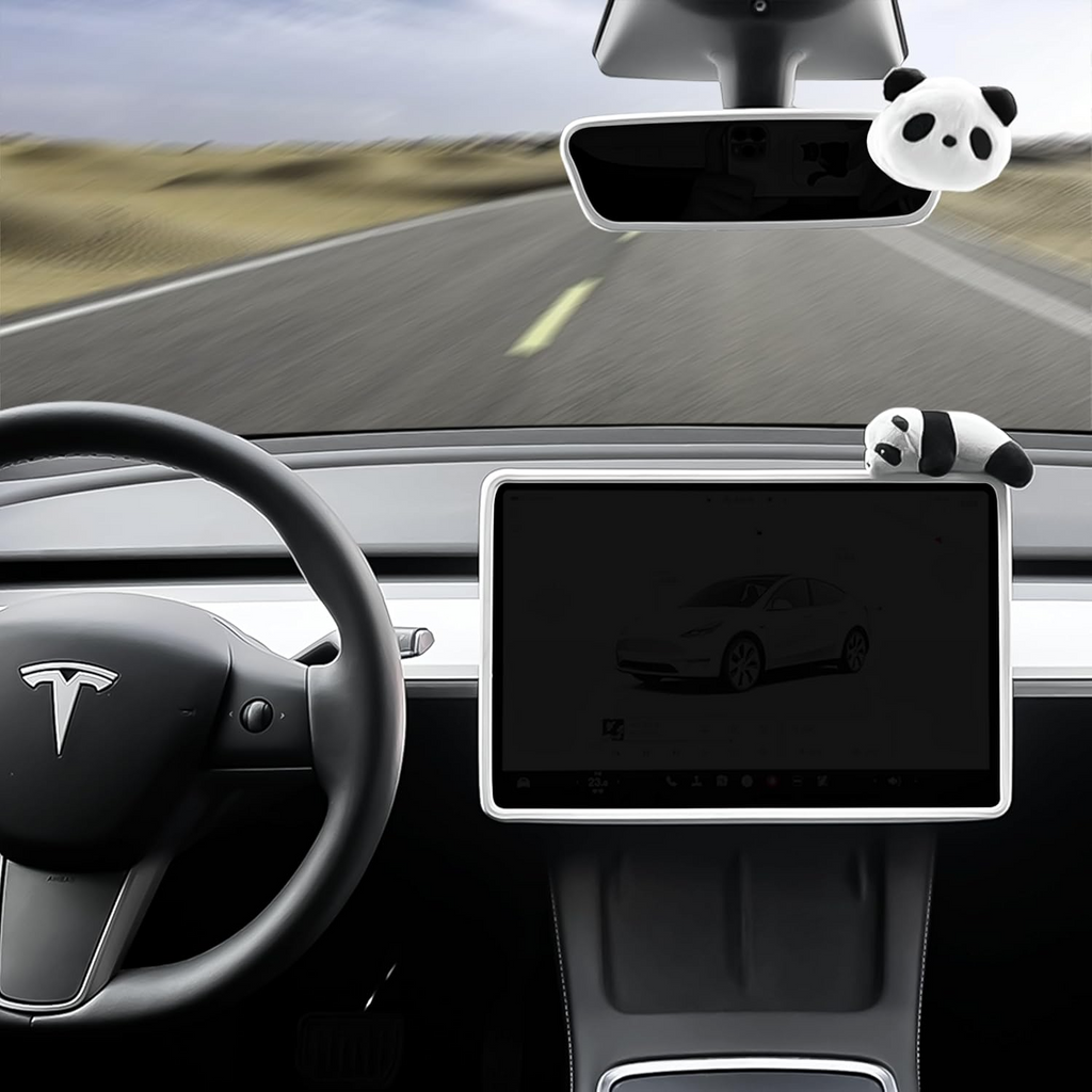 [ Panda Silicone Protector ] 2Pcs Soft Touch Frame for Tesla Model 3 & Model Y Screen & Rear View Mirror Panda Design