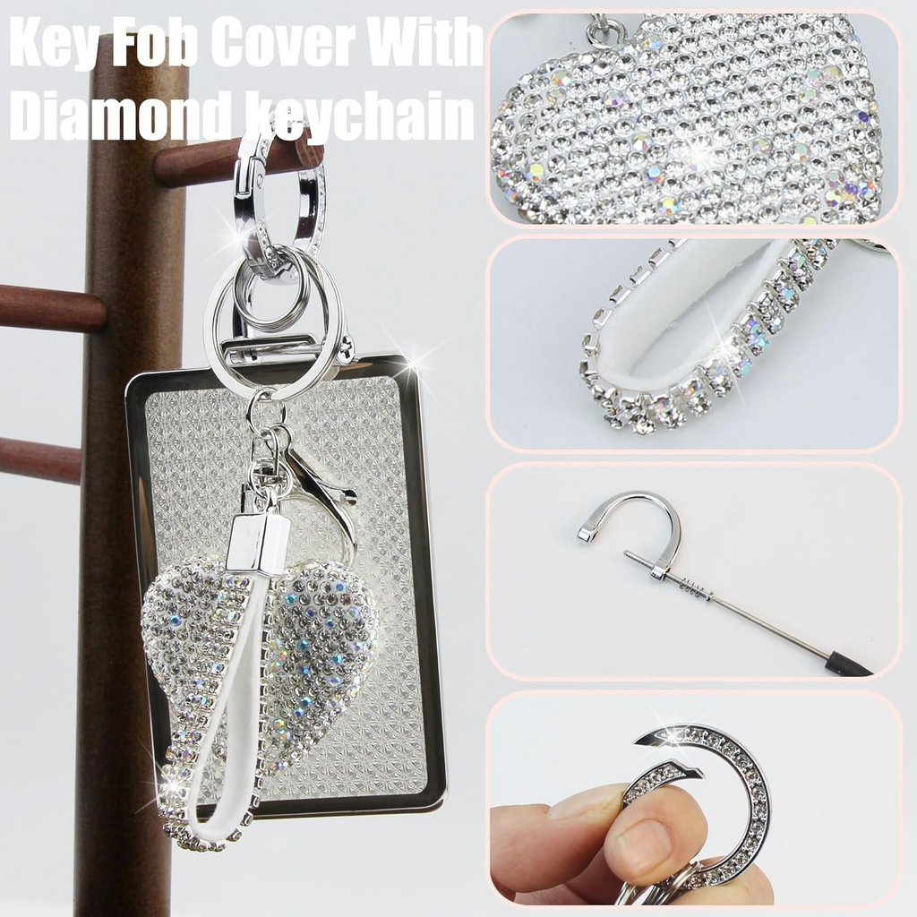 Key Fob Cover with Diamond Keychain Fit for Tesla Car Key Holder Case Compatible with Tesla Model 3 and Model Y Smart Remote Key Protector