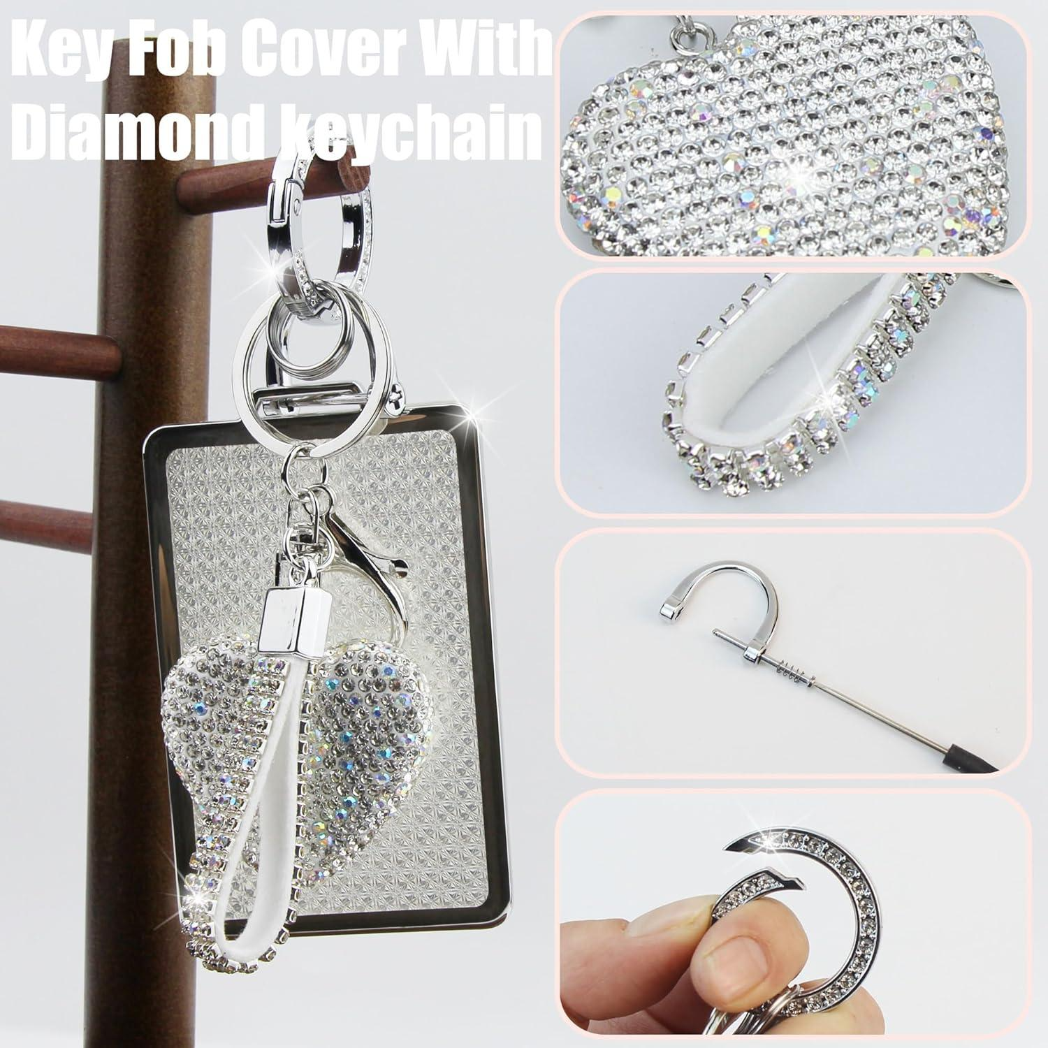 Key Fob Cover with Diamond Keychain Fit for Tesla Car Key Holder Case Compatible with Tesla Model 3 and Model Y Smart Remote Key Protector