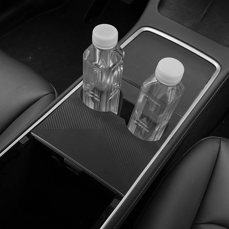 [ Glue-Free Instalation ] 1 Set Center Console Silicone Wrap Kit with Car Cup Holder for Tesla Model 3 2021-2023 / Model Y 2021-2024 Car Storage Organizers Car Storage Bag