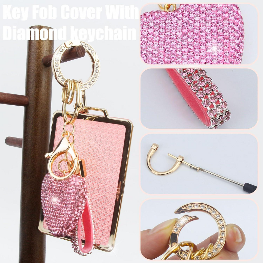 Key Fob Cover with Diamond Keychain Fit for Tesla Car Key Holder Case Compatible with Tesla Model 3 and Model Y Smart Remote Key Protector