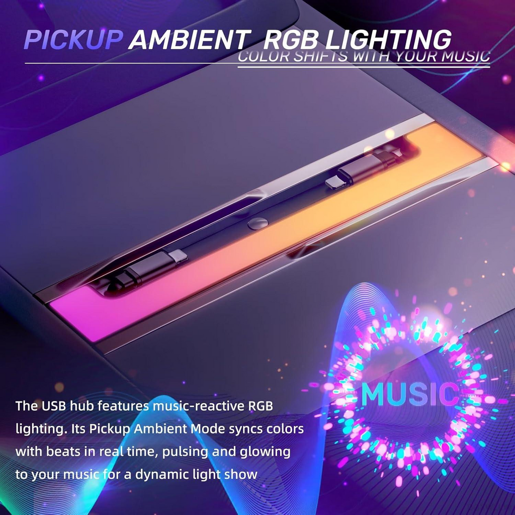 [ Fourth Generation ] Type-C 60W & PD 27W,Double 35in Telescopic USB Hub for Tesla Model Y Juniper 2025 2026 Model 3 Highland 2024 2025 with RGB Ambient Light, 120W Dual Type-C Fast Charger Multi Ports Docking Station Retractable Cable fit Center Console