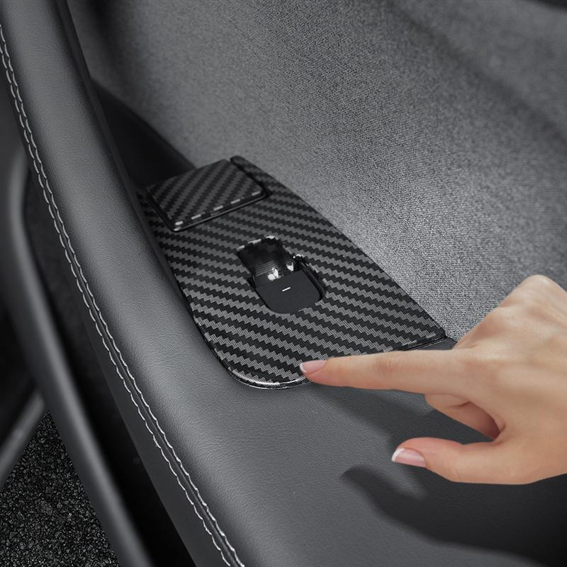 10 Pcs Set - for Tesla Model Y Juniper 2025 Carbon Fiber Button Stickers Door Open Button Sticker Compatible Carbon Fiber Door Lock Switch Trim Interior Accessories - for Left-Hand Drive Vehicles