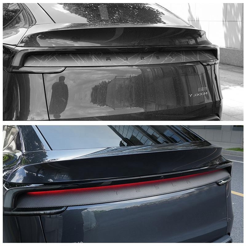 Carbon Fiber TextureTailgates Trim Compatible for Tesla Model Y Juniper 2025 2026 Rear Tail gate Door Trunk Lid Molding Cover Trim Exterior Car Accessories ABS 1PCS