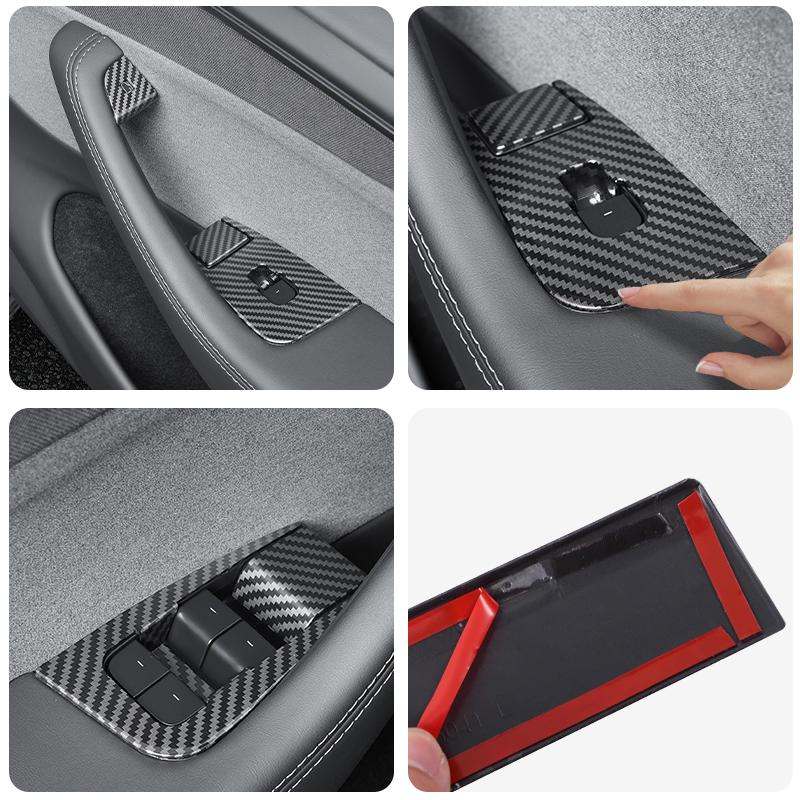 10 Pcs Set - for Tesla Model Y Juniper 2025 Carbon Fiber Button Stickers Door Open Button Sticker Compatible Carbon Fiber Door Lock Switch Trim Interior Accessories - for Left-Hand Drive Vehicles
