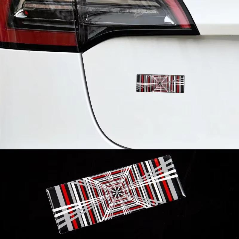 3D PLAID Logo Car Rear Trunk Fender Badge Emblem Sticker Decals For Tesla Model 3 X Y S Auto Styling Accessories