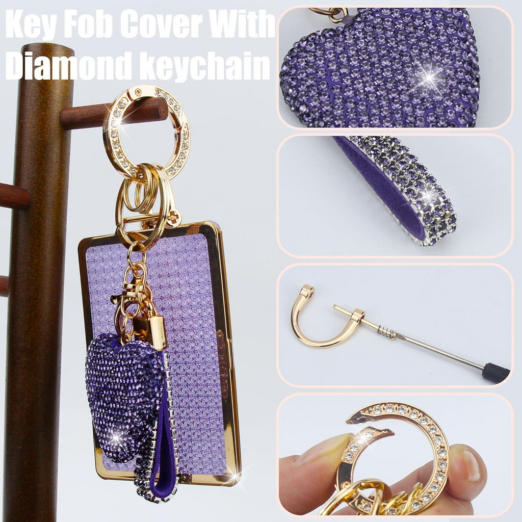 Key Fob Cover with Diamond Keychain Fit for Tesla Car Key Holder Case Compatible with Tesla Model 3 and Model Y Smart Remote Key Protector