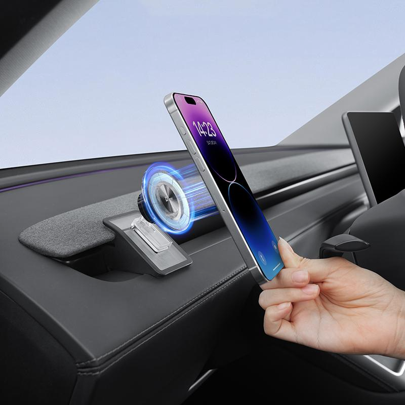 [ Dizon ] Magnetic Phone Mount for Tesla Model 3 (2021-2023) & Model Y (2021-2024) & Model 3 Highland 2024 2025 & Model Y Juniper 2025 2026, Strong Grip, 360° Adjustable, Dashboard Car Holder 2025, Compatible with iPhone MagSafe 17/16/15/14/13/12
