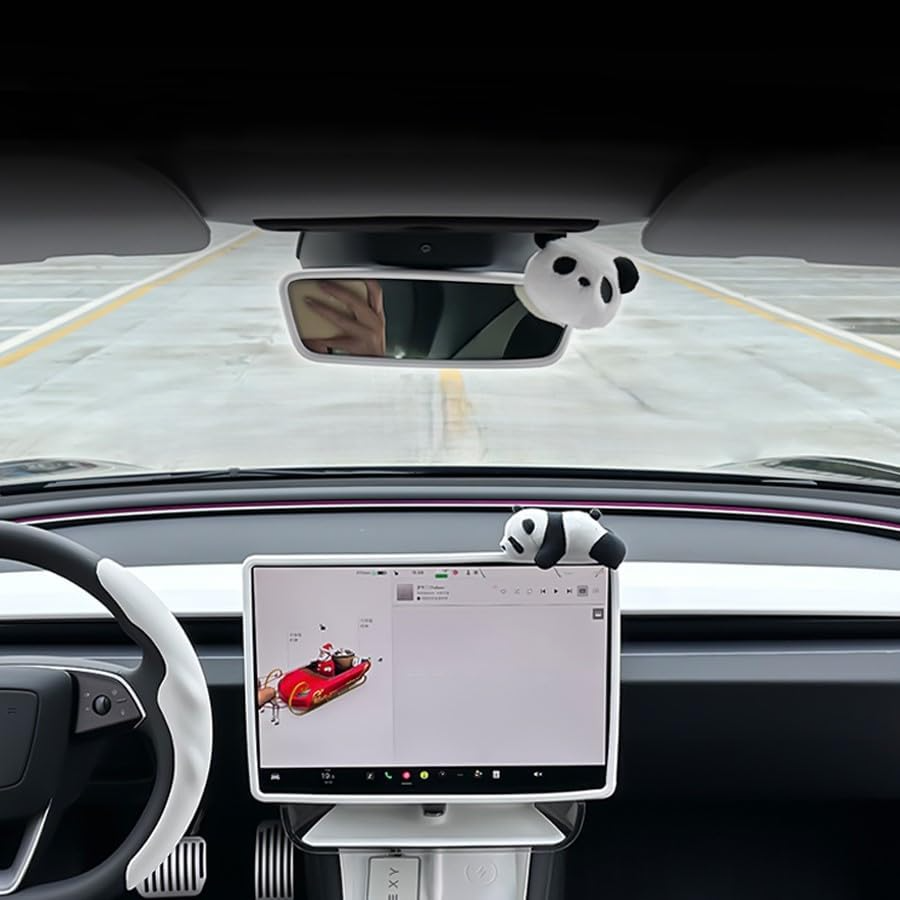 [ Panda Silicone Protector ] 2Pcs Soft Touch Frame for Tesla Model 3 & Model Y Screen & Rear View Mirror Panda Design