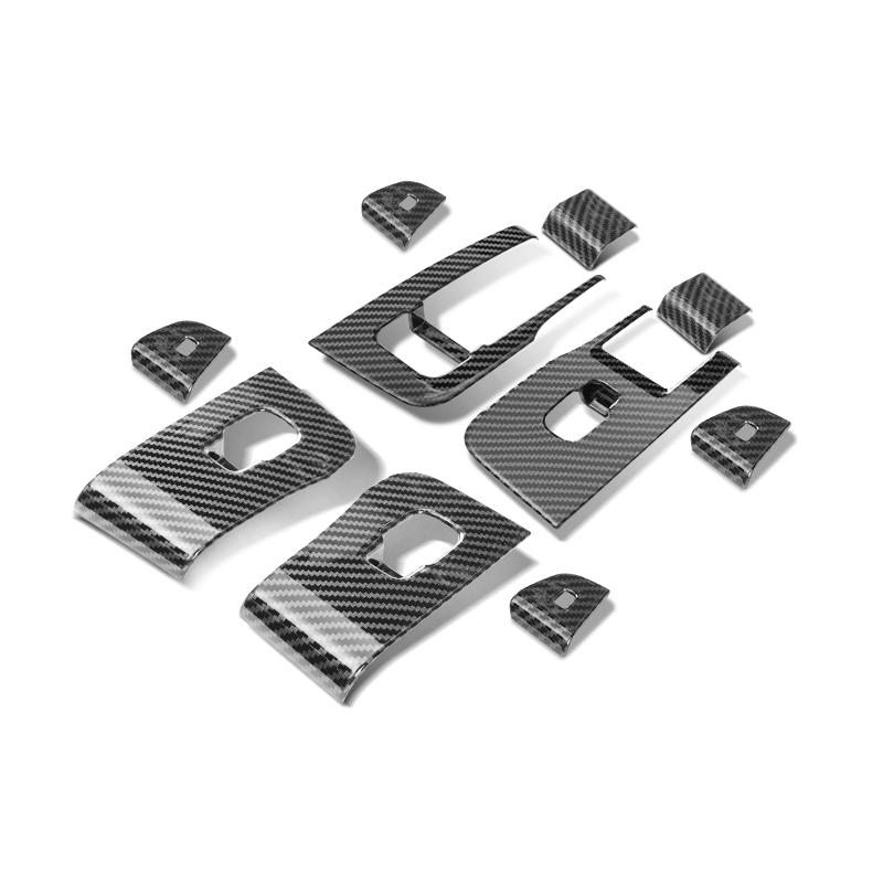 10 Pcs Set - for Tesla Model Y Juniper 2025 Carbon Fiber Button Stickers Door Open Button Sticker Compatible Carbon Fiber Door Lock Switch Trim Interior Accessories - for Left-Hand Drive Vehicles