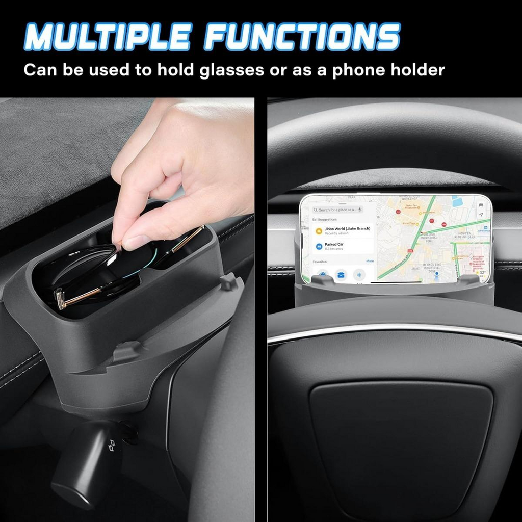 Accessories for Tesla Model 3 (2021-2023) & Model Y (2021-2024) & Model 3 Highland 2024 2025 & Model Y Juniper 2025 2026 Instrument Panel (Driver Side) Silicone Storage Tray with Phone Holder and Key Chains Box - Anti-Slip