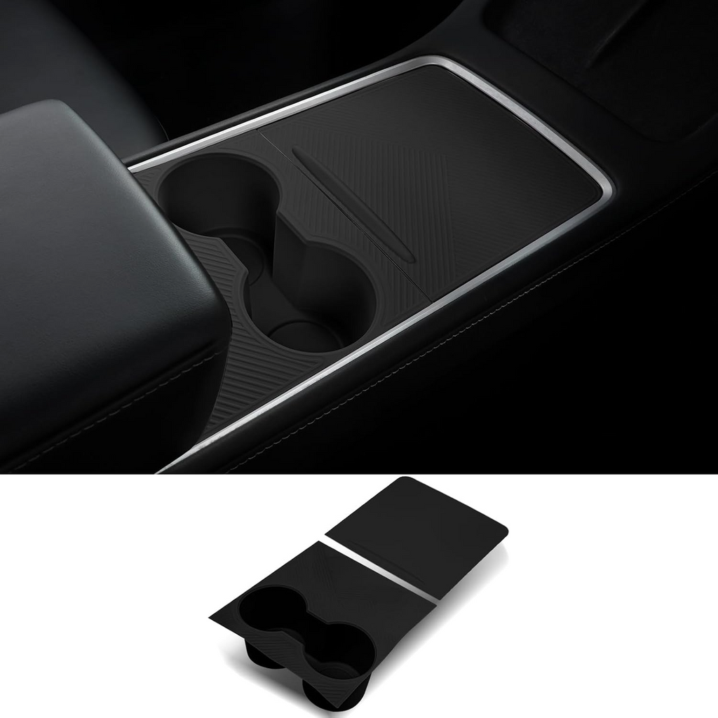 [ Glue-Free Instalation ] 1 Set Center Console Silicone Wrap Kit with Car Cup Holder for Tesla Model 3 2021-2023 / Model Y 2021-2024 Car Storage Organizers Car Storage Bag