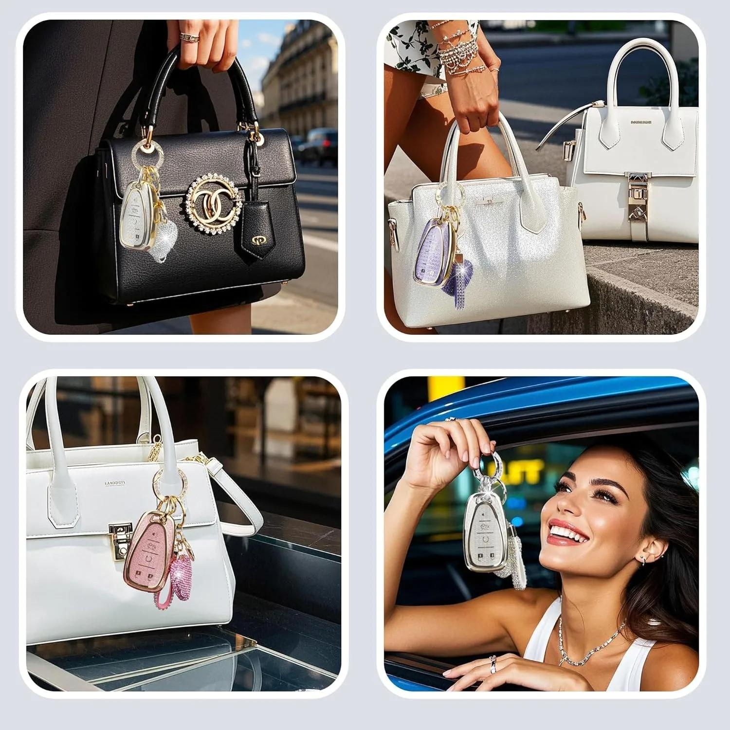 Key Fob Cover with Diamond Keychain Fit for Tesla Car Key Holder Case Compatible with Tesla Model 3 and Model Y Smart Remote Key Protector