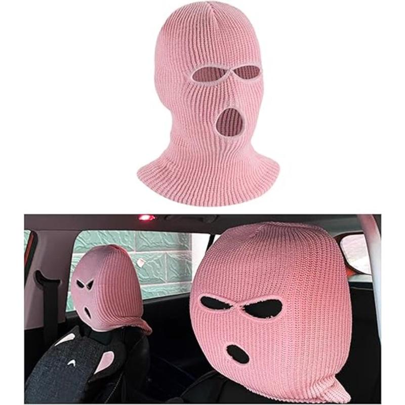 2 PCS for Tesla Car Headrest Cover, Halloween car decorations Personalized Funny Car Seat Full Face Mask, Ski Mask Wrap Protection for Auto Front Seat Rest Decoration, Universal Interior Car Accessories